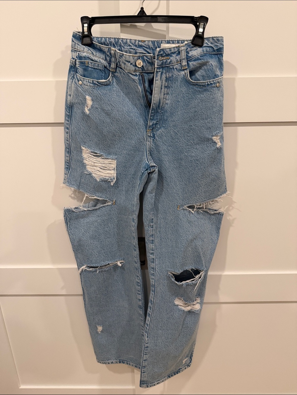 Zara Light Blue Distressed Boyfriend Jeans